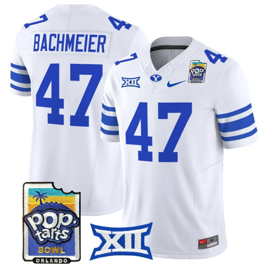 Bear Bachmeier Jersey #47 BYU Cougars 2025 Pop-Tarts Patch Stitched White by NCAA Football Jersey