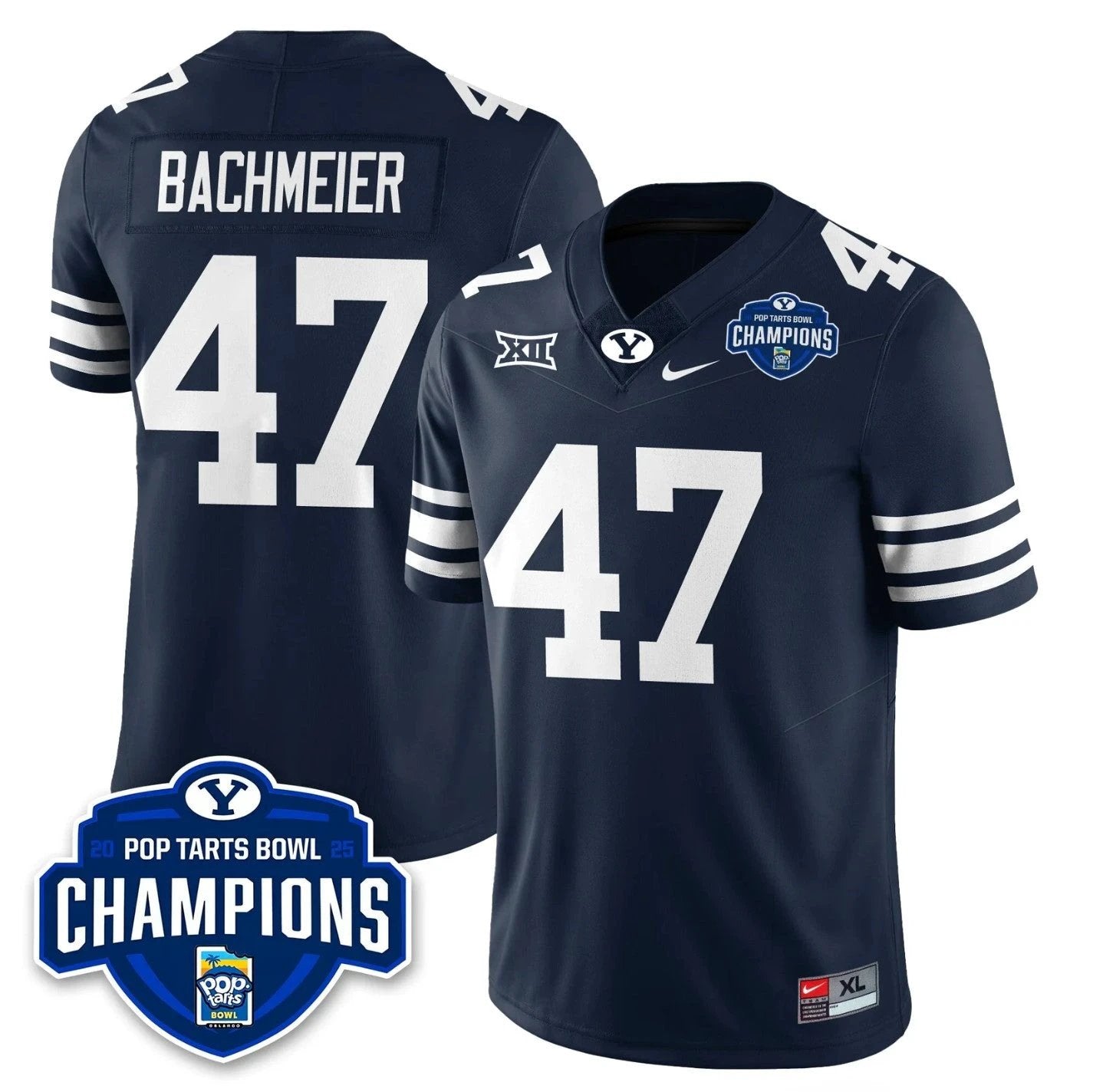 Bear Bachmeier Jersey #47 BYU Cougars 2025 Pop-Tarts Bowl Champion by My Store NCAA Football Jerseys