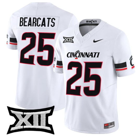 Bearcats Jersey #25 Cincinnati Bearcats 2025 Vapor Limited Stitched White by NCAA Football Jersey
