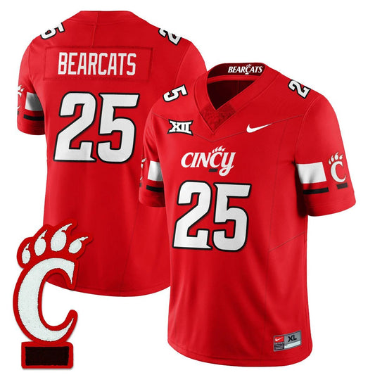 Bearcats Jersey #25 Cincinnati Bearcats Football 2025 Uniform Stitched Red by NCAA Football Jersey