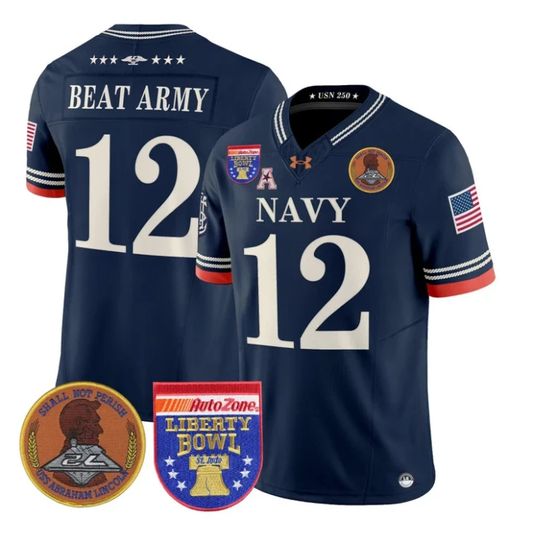Beat Army Jersey #12 Navy Midshipmen 250th 2026 Liberty Bowl Stitched Navy by My Store NCAA Football Jerseys