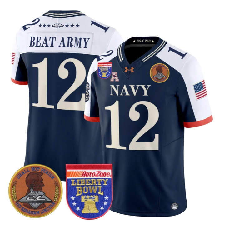 Beat Army Jersey #12 Navy Midshipmen 250th 2026 Liberty Bowl Stitched Navy Alternate by My Store NCAA Football Jerseys