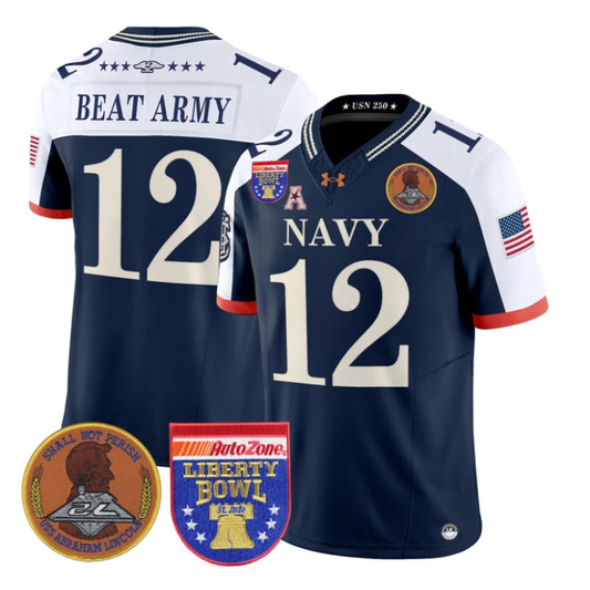 Beat Army Jersey #12 Navy Midshipmen 250th 2026 Liberty Bowl Stitched Navy Alternate by My Store NCAA Football Jerseys