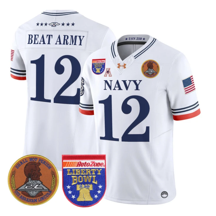 Beat Army Jersey #12 Navy Midshipmen 250th 2026 Liberty Bowl Stitched White by My Store NCAA Football Jerseys