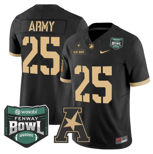 Beat Navy Jersey #25 Army Black Knights 2025 Fenway Bowl Patch Stitched Black by NCAA Football Jersey