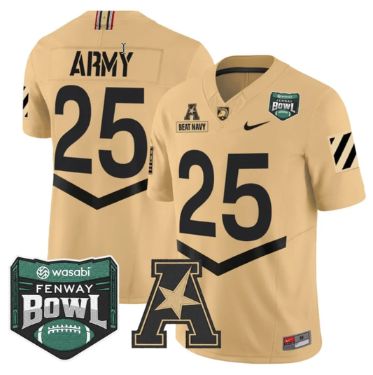 Beat Navy Jersey #25 Army Black Knights 2025 Fenway Bowl Patch Stitched Tan by NCAA Football Jersey
