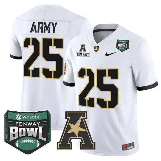 Beat Navy Jersey #25 Army Black Knights 2025 Fenway Bowl Patch Stitched White by NCAA Football Jersey