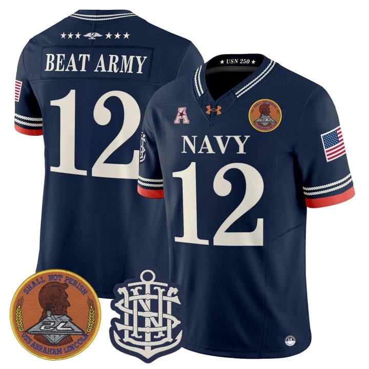 Beat Army Jersey #12 Navy Midshipmen 250th Anniversary Limited Stitched by My Store NCAA Football Jerseys