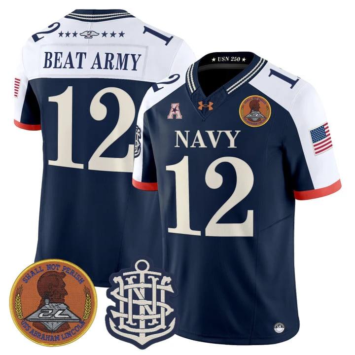 Beat Army Jersey #12 Navy Midshipmen 250th Anniversary Limited Stitched by My Store NCAA Football Jerseys