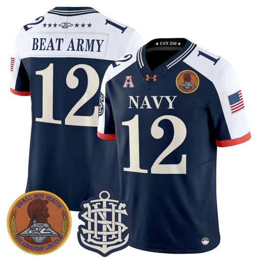 Beat Army Jersey #12 Navy Midshipmen 250th Anniversary Limited Stitched by My Store NCAA Football Jerseys