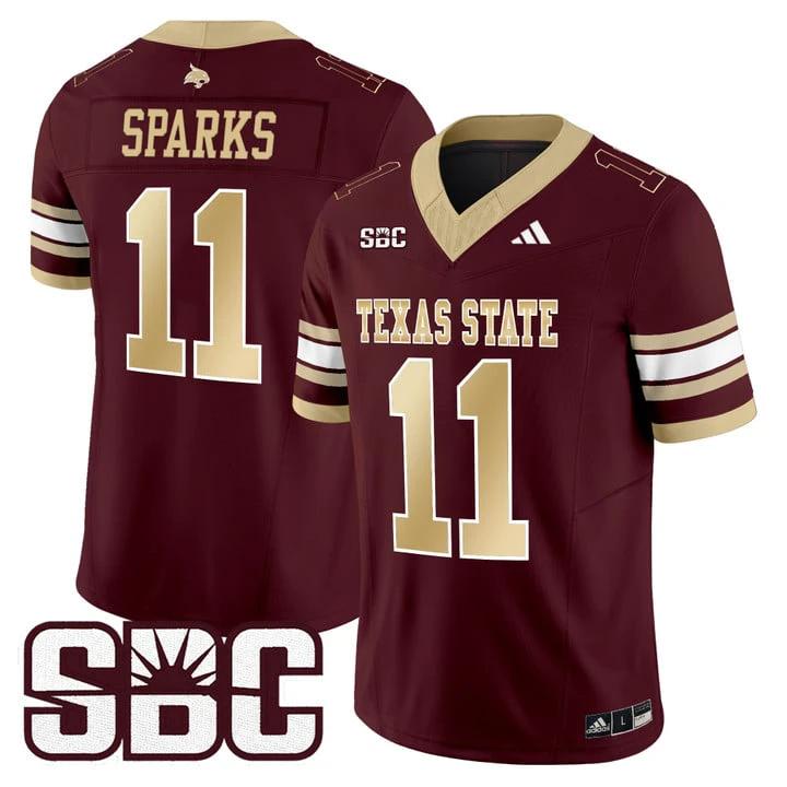 Beau Sparks Jersey #11 Texas State Bobcats 2025 Limited Stitched by My Store NCAA Football Jerseys