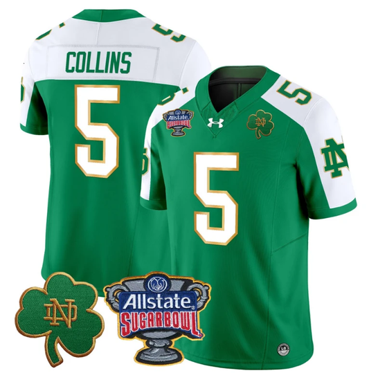 Beaux Collins Jersey #5 Notre Dame 2024 Sugar Bowl Patch Football Green Alternate by NCAA Football Jersey
