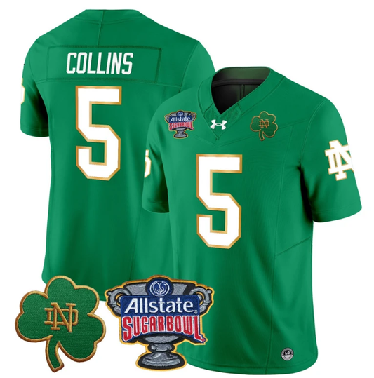 Beaux Collins Jersey #5 Notre Dame 2024 Sugar Bowl Patch Football Green by NCAA Football Jersey