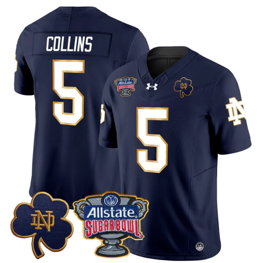Beaux Collins Jersey #5 Notre Dame 2024 Sugar Bowl Patch Football Navy by NCAA Football Jersey