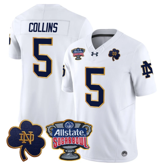 Beaux Collins Jersey #5 Notre Dame 2024 Sugar Bowl Patch Football White by NCAA Football Jersey