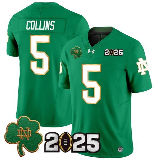 Beaux Collins Jersey #5 Notre Dame 2025 CFP Final Patch Green by NCAA Football Jersey