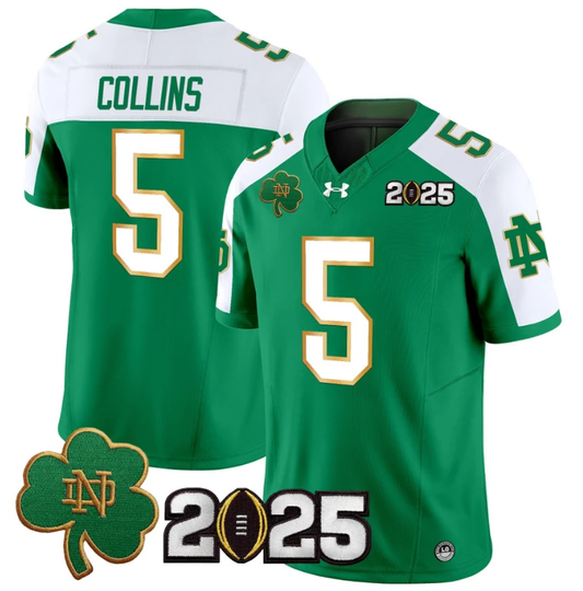 Beaux Collins Jersey #5 Notre Dame 2025 CFP Final Patch Green Alternate by NCAA Football Jersey