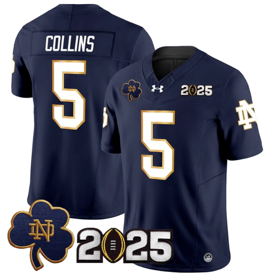 Beaux Collins Jersey #5 Notre Dame 2025 CFP Final Patch Navy by NCAA Football Jersey