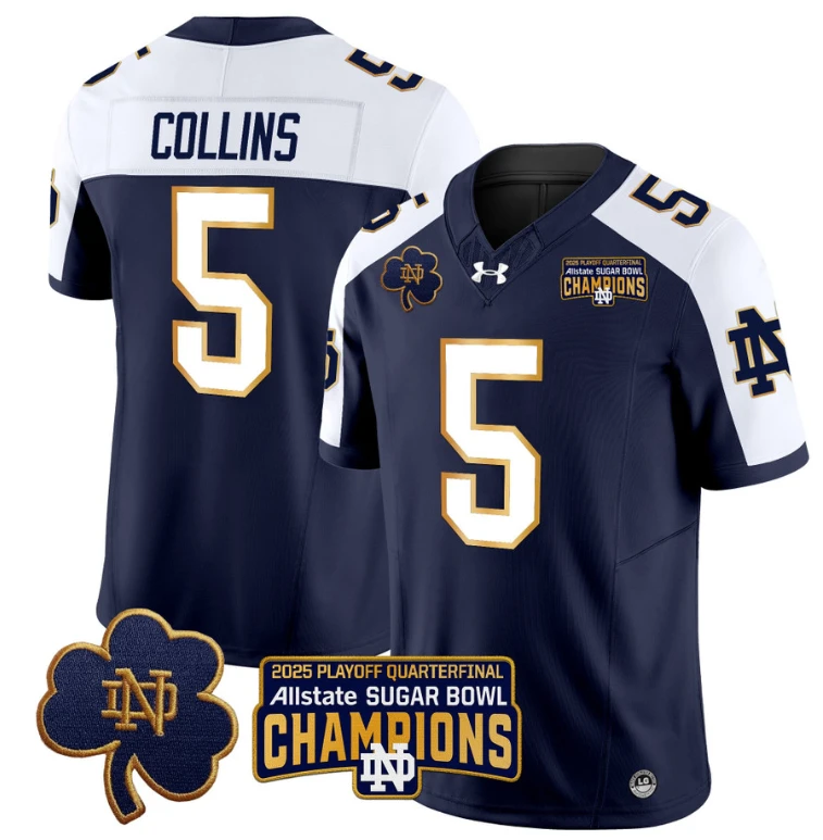 Beaux Collins Jersey #5 Notre Dame 2025 Sugar Bowl Champions Navy Alternate by NCAA Football Jersey