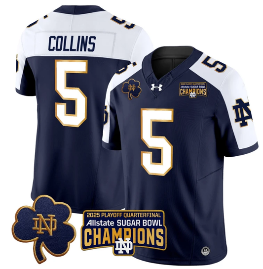 Beaux Collins Jersey #5 Notre Dame 2025 Sugar Bowl Champions Navy Alternate by NCAA Football Jersey