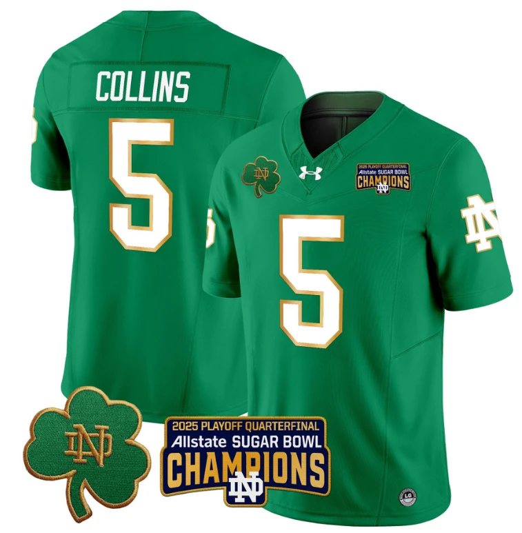 Beaux Collins Jersey #5 Notre Dame 2025 Sugar Bowl Champions Patch Green by NCAA Football Jersey