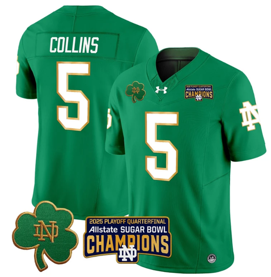 Beaux Collins Jersey #5 Notre Dame 2025 Sugar Bowl Champions Patch Green by NCAA Football Jersey