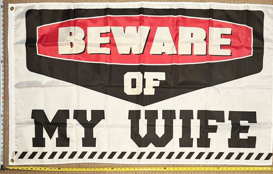 Beer Flag Beware Of Wife Cave College Dorm Banner Sign USA 3x5' by flagsjustdoit