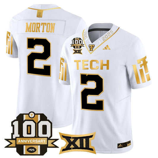 Behren Morton Jersey #2 Texas Tech 2025 100th Anniversary Stitched White Gold by My Store NCAA Football Jerseys