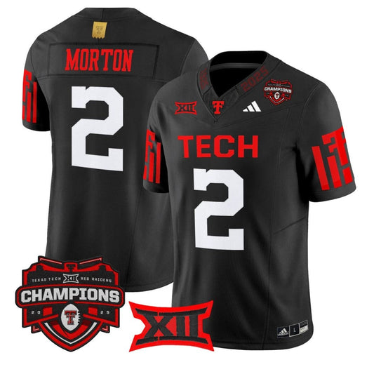 Behren Morton Jersey #2 Texas Tech 2025 Big 12 Champions Stitched Black by NCAA Football Jersey