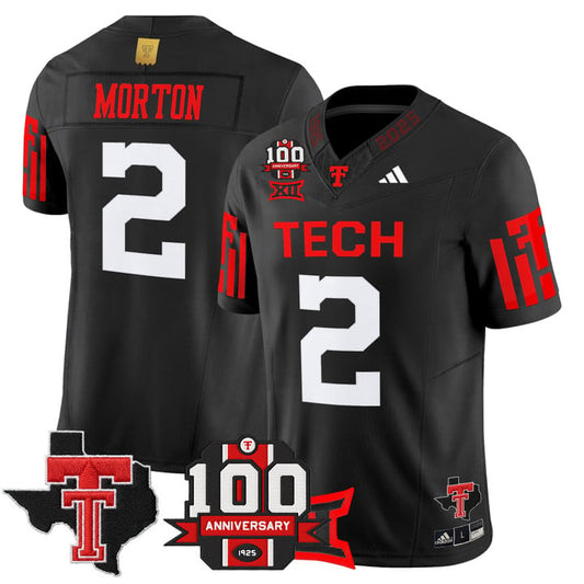 Behren Morton Jersey #2 Texas Tech 2025 100th Anniversary Patch Stitched by My Store NCAA Football Jerseys