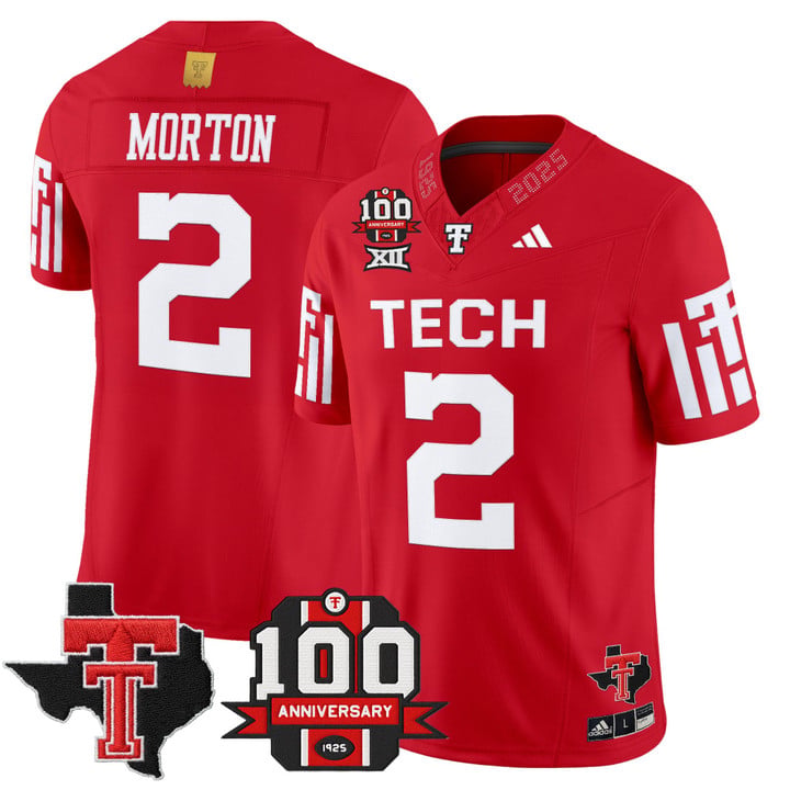 Behren Morton Jersey #2 Texas Tech 2025 100th Anniversary Patch Stitched by My Store NCAA Football Jerseys