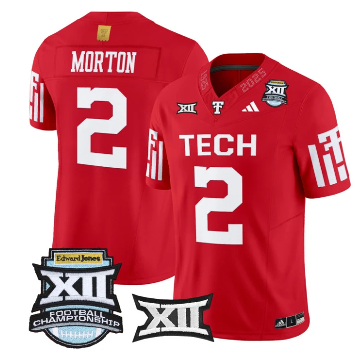 Behren Morton Jersey #2 Texas Tech Red Raiders 2025 Big 12 Championship by My Store NCAA Football Jerseys