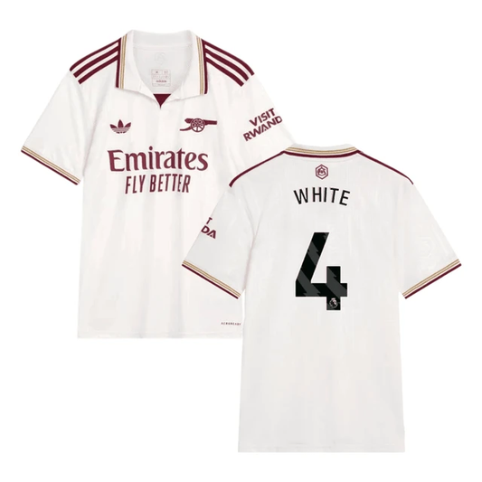 Ben White #4 Arsenal 2025-26 Third Jersey – Cream by Soccer Jersey