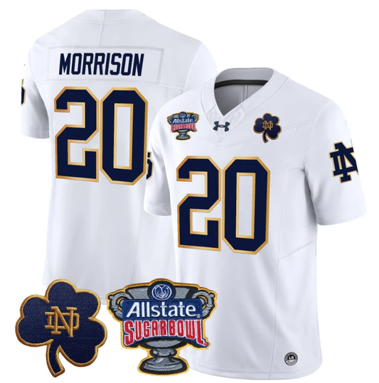 Benjamin Morrison Jersey #20 Notre Dame 2024 Sugar Bowl Patch Football White by NCAA Football Jersey