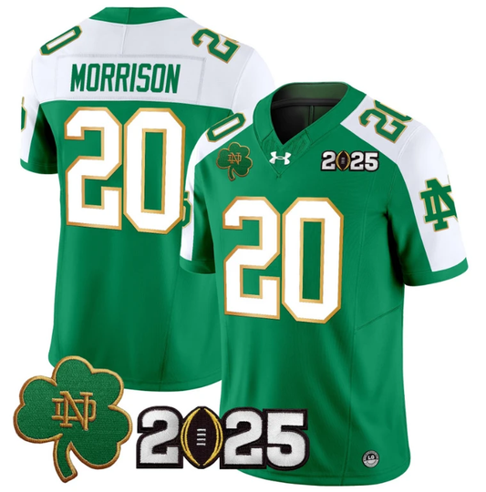 Benjamin Morrison Jersey #20 Notre Dame 2025 CFP Final Patch Green Alternate by NCAA Football Jersey