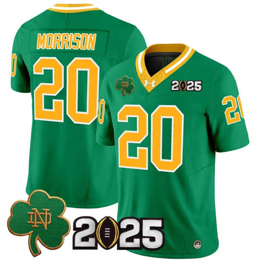 Benjamin Morrison Jersey #20 Notre Dame 2025 CFP Final Patch Throwback by NCAA Football Jersey