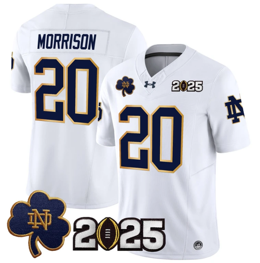 Benjamin Morrison Jersey #20 Notre Dame 2025 CFP Final Patch White by NCAA Football Jersey