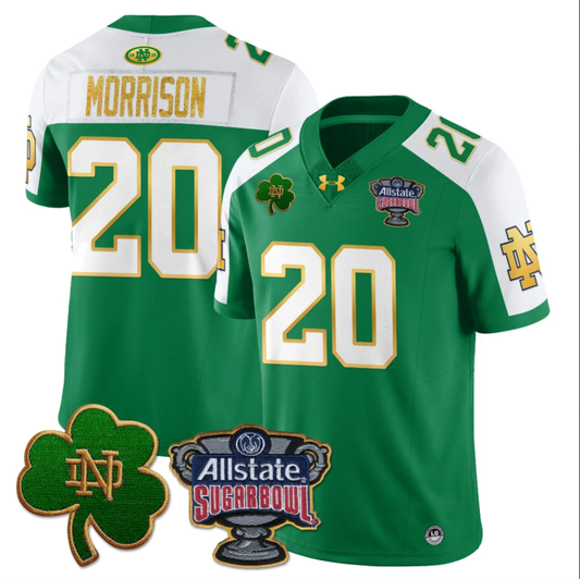Benjamin Morrison Jersey #20 Notre Dame Allstate Sugar Bowl Geen White Stitched by My Store