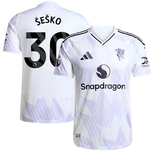 Benjamin Sesko #30 Manchester United Away 2025-26 Match Jersey – White by Soccer Jersey