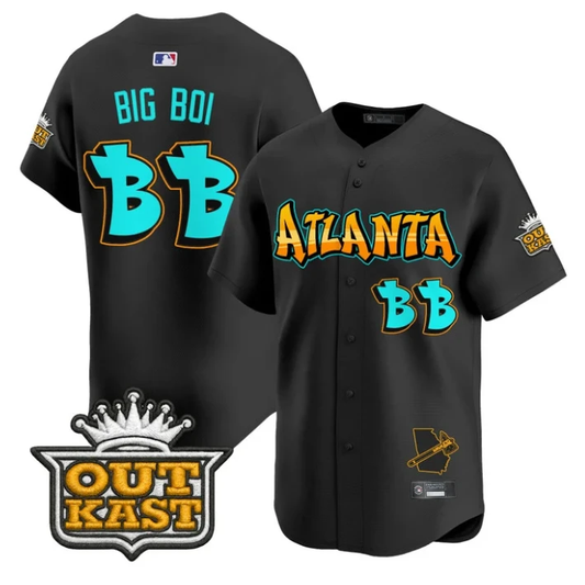 Big Boi Jersey #BB Atlanta Braves Graffiti A-Town Edition Stitched Black by My Store