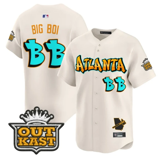 Big Boi Jersey #BB Atlanta Braves Graffiti A-Town Edition Stitched Cream by My Store