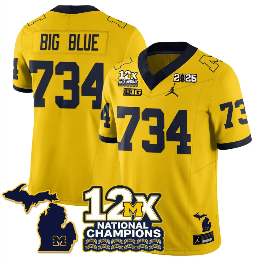Big Blue Jersey #734 Michigan Wolverines 12x-Time National Champions by My Store NCAA Football Jerseys