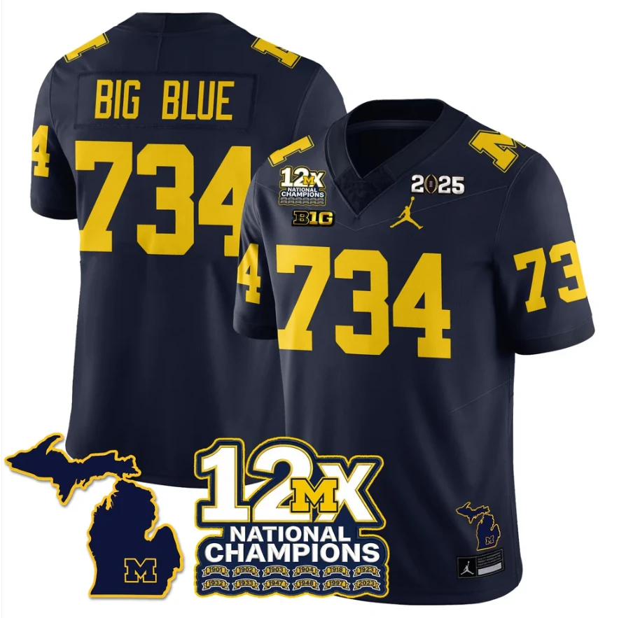 Big Blue Jersey #734 Michigan Wolverines 12x-Time National Champions by My Store NCAA Football Jerseys