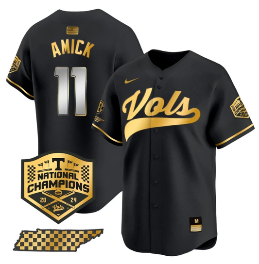 Billy Amick Jersey #11 Tennessee Vols 2024 Champions Stitched Black Gold by My Store