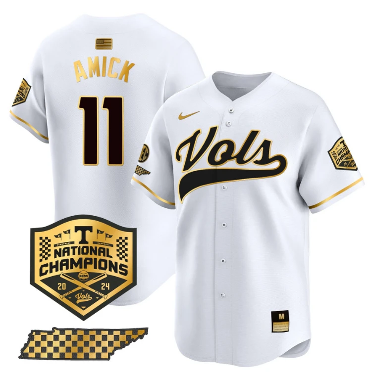 Billy Amick Jersey #11 Tennessee Vols 2024 Champions Stitched White Gold by My Store