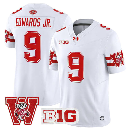 Billy Edwards Jr Jersey #9 Wisconsin Badgers Throwback Stitched White by My Store NCAA Football Jerseys