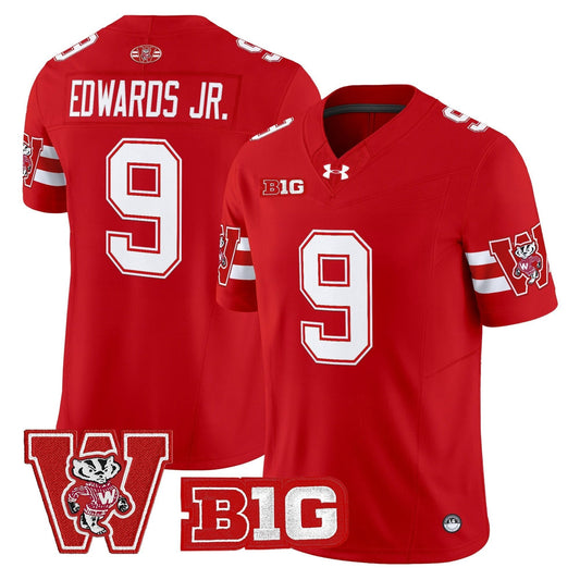 Billy Edwards Jr Jersey #9 Wisconsin Badgers Throwback Stitched Red by My Store NCAA Football Jerseys