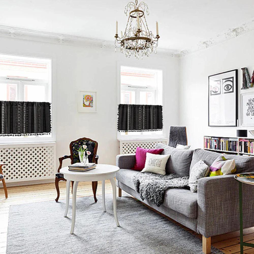 Black Geometric Tribal Tassel Cabinet Curtain by Casa & Beyond