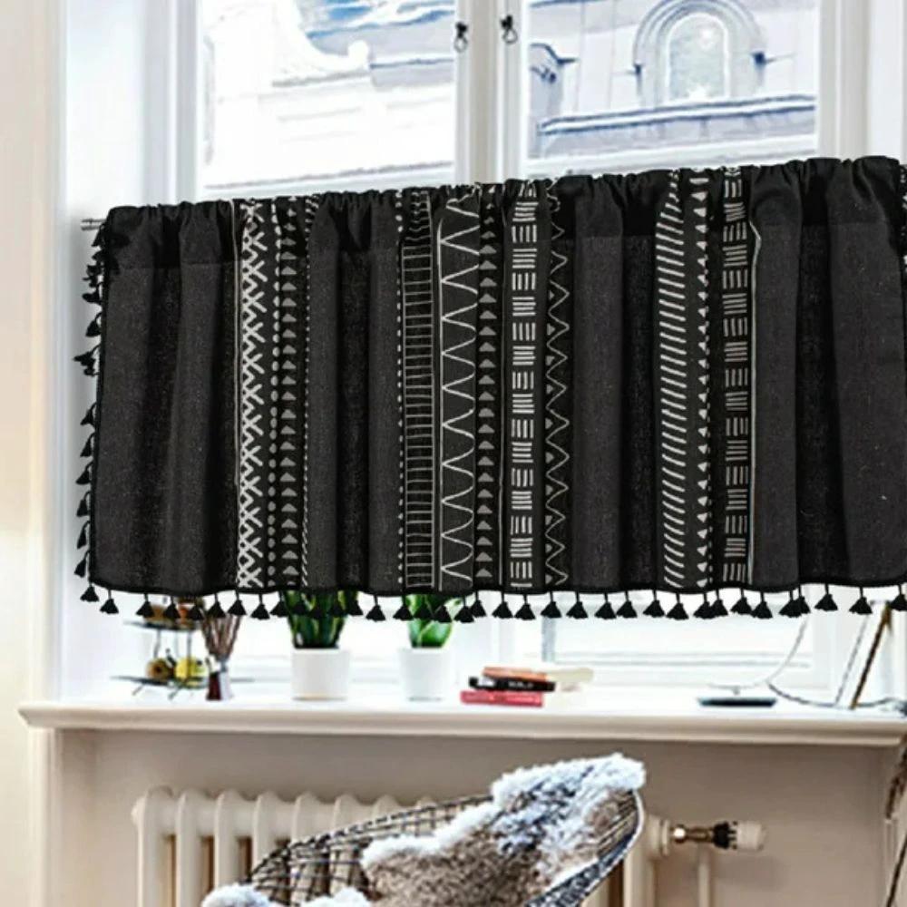 Black Geometric Tribal Tassel Cabinet Curtain by Casa & Beyond