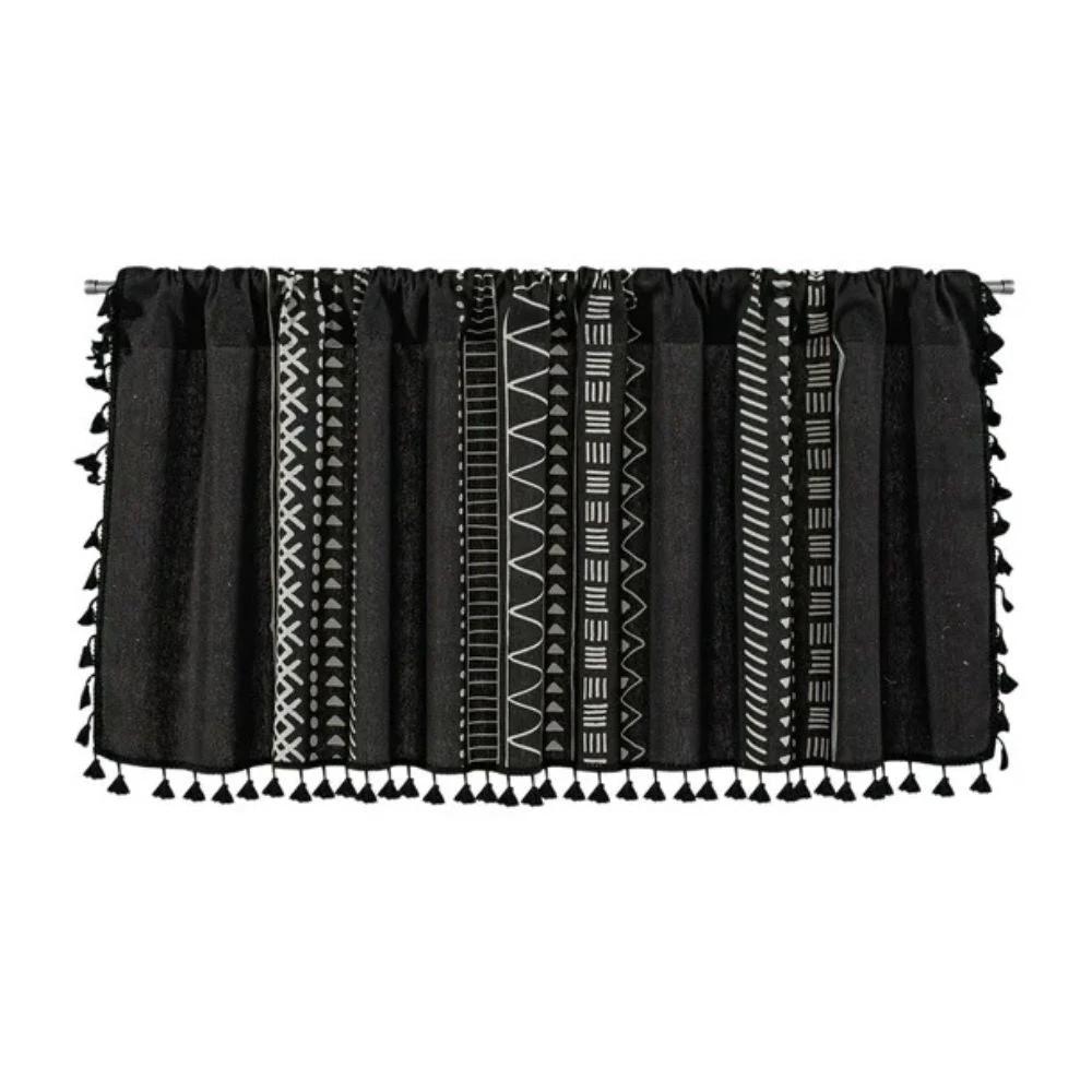 Black Geometric Tribal Tassel Cabinet Curtain by Casa & Beyond